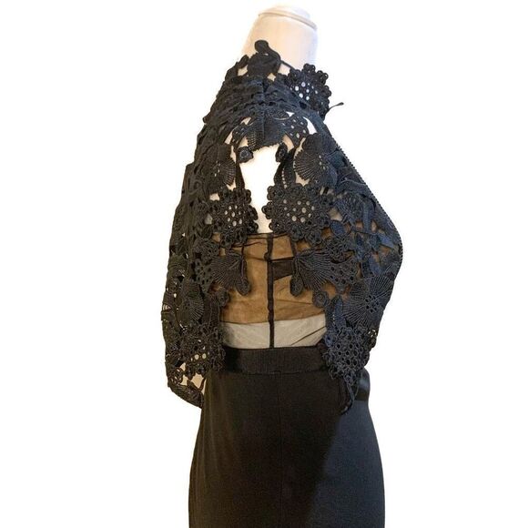 Self-Portrait Guipure Lace and Crepe Midi Evening Dress Black US 4 Small - Picture 6 of 12
